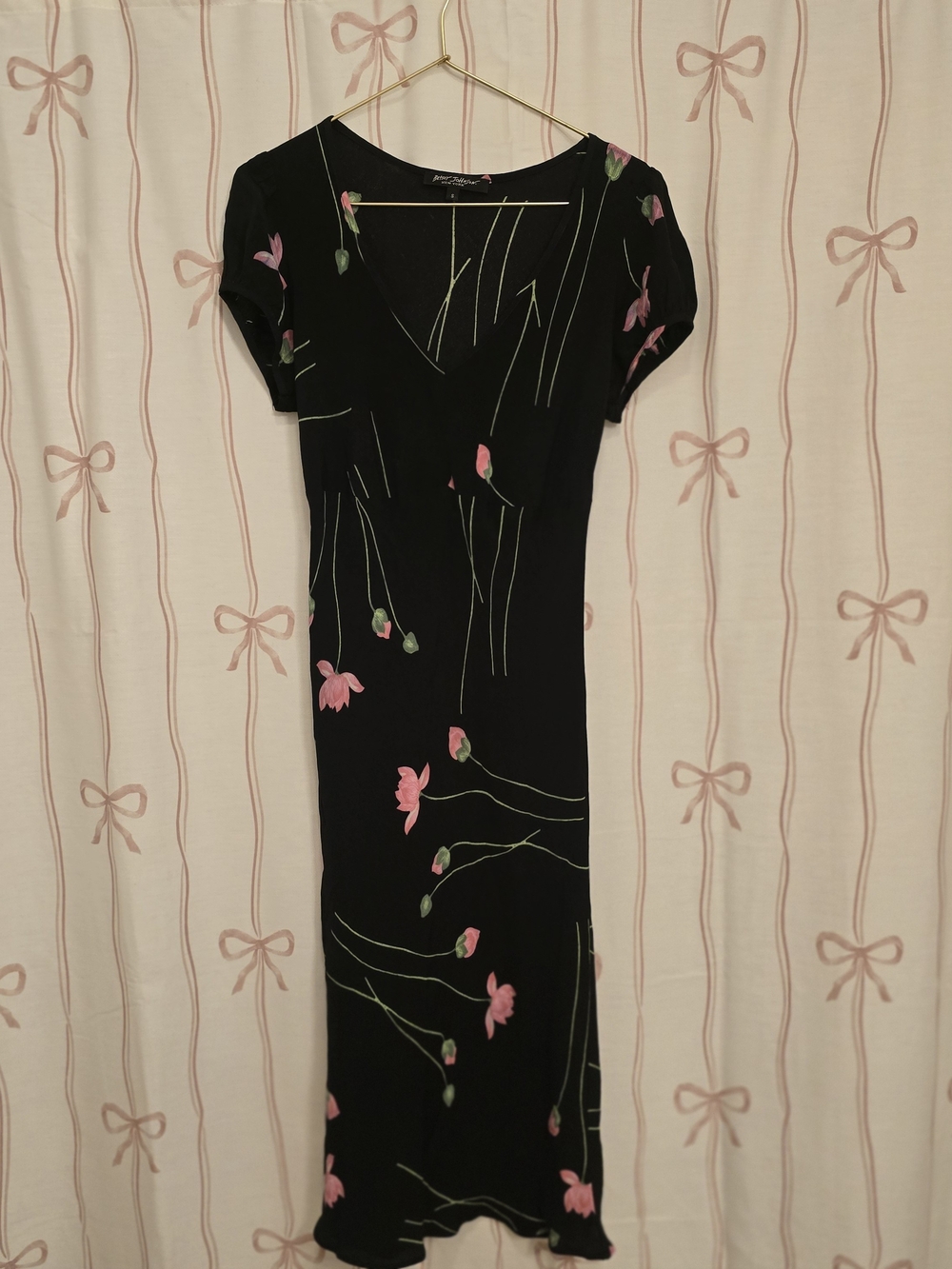 Betsey Johnson Black Midi Dress with Pink Floral Print
